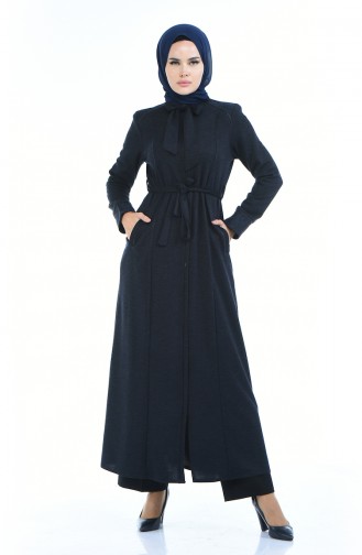 Abaya Hivernal Détail Dentelle 8204-01 Bleu Marine 8204-01