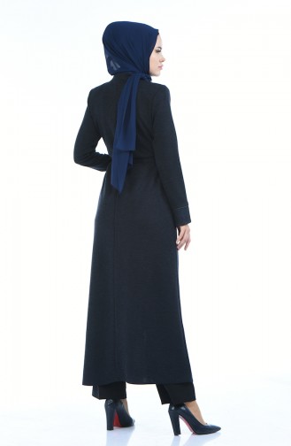 Abaya Hivernal Détail Dentelle 8204-01 Bleu Marine 8204-01