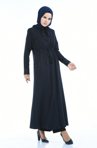 Abaya Hivernal Détail Dentelle 8204-01 Bleu Marine 8204-01