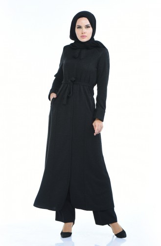 Abaya Hivernal Détail Dentelle 8204-02 Noir 8204-02