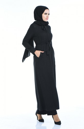 Abaya Hivernal Détail Dentelle 8204-02 Noir 8204-02