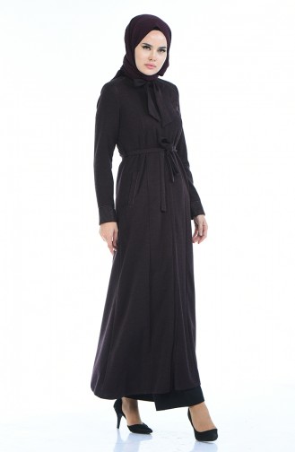 Abaya Hivernal Détail Dentelle 8204-03 Plum Foncé 8204-03