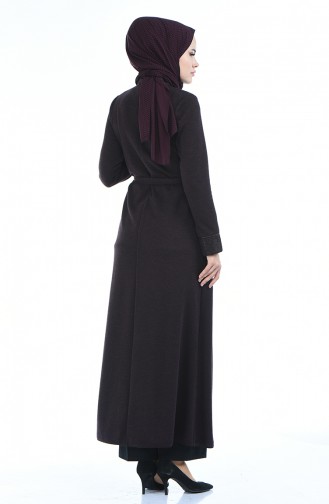 Abaya Hivernal Détail Dentelle 8204-03 Plum Foncé 8204-03