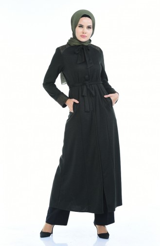 Abaya Hivernal Détail Dentelle 8204-04 Khaki 8204-04