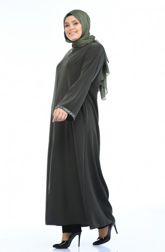 Abaya a Fermeture Grande Taille 0088-01 Khaki 0088-01