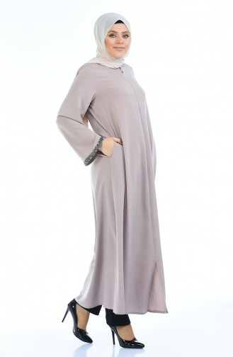 Abaya a Fermeture Grande Taille 0088-02 Vison 0088-02