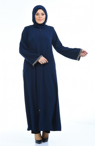 Abaya a Fermeture Grande Taille 0088-03 Bleu Marine 0088-03