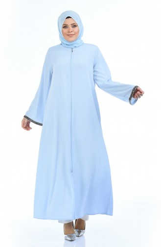 Light Blue Zipper Large Zipper Abaya 0088-04