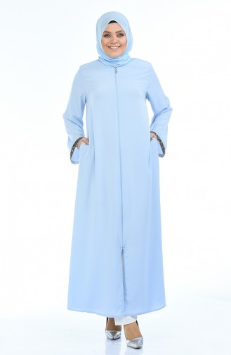 Abaya a Fermeture Grande Taille 0088-04 Bleu Bébé 0088-04