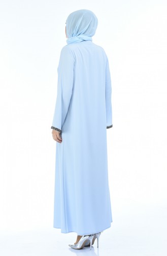 Abaya a Fermeture Grande Taille 0088-04 Bleu Bébé 0088-04