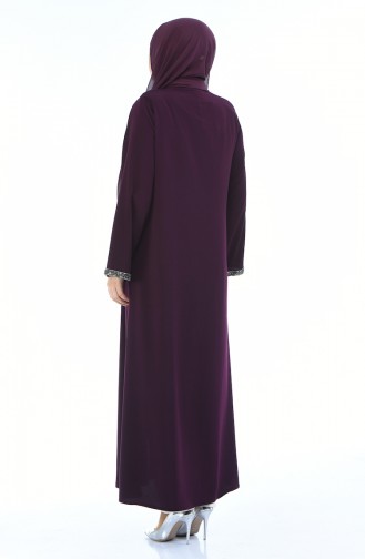 Abaya a Fermeture Grande Taille 0088-06 Plum 0088-06