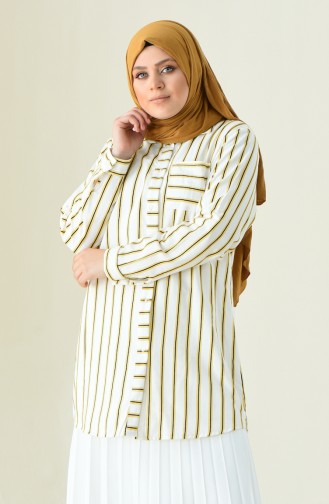 Chemise a Rayures Grande Taille 1020-03 Creme Jaune 1020-03