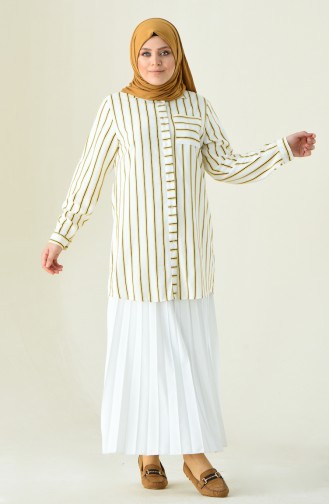 Chemise a Rayures Grande Taille 1020-03 Creme Jaune 1020-03