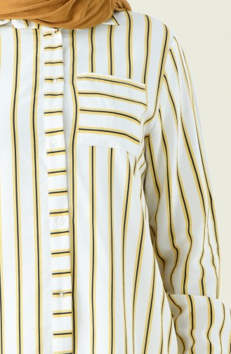 Büyük Beden Çizgili Gömlek 1020-03 Krem Sarı