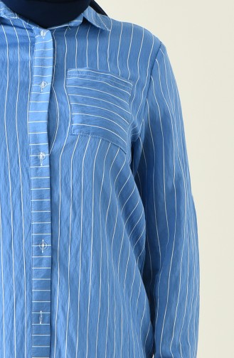 Büyük Beden Çizgili Gömlek 1020A-01 Mavi