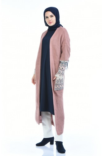 Long Gilet Tricot 0938-02 Rose Pâle 0938-02