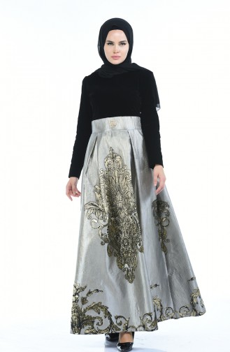 Gray Hijab Evening Dress 24574-03