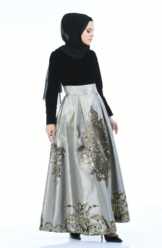 Gray Hijab Evening Dress 24574-03