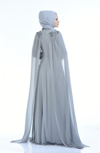 Gray Hijab Evening Dress 3004-01