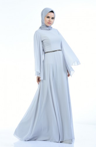 Gray Hijab Evening Dress 1501-02