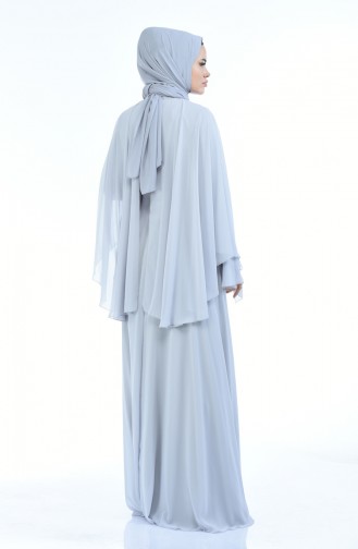 Gray Hijab Evening Dress 1501-02