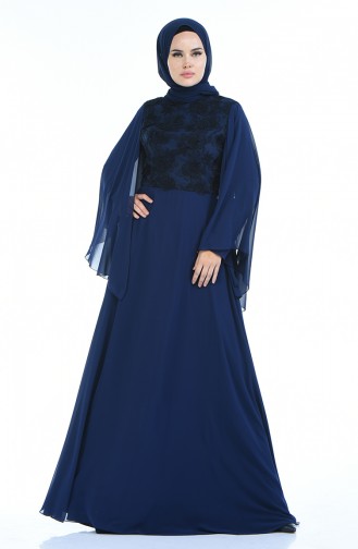 Navy Blue Hijab Evening Dress 2001-01