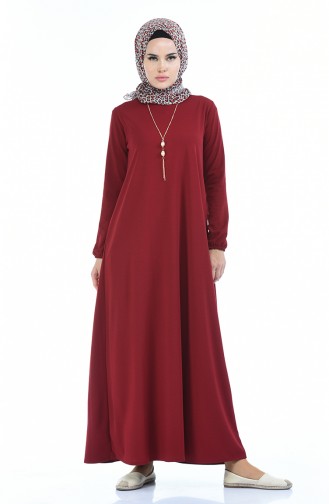 Claret Red Hijab Dress 5256-08