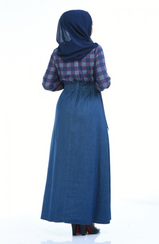 Jeans Kleid mit Gummi 4076C-01 Weinrot Dunkelblau 4076C-01
