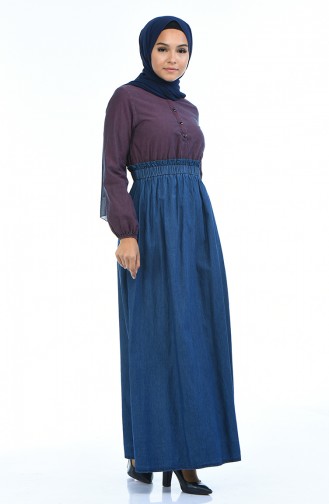 Jeans Kleid mit Gummi 4076D-01 Weinrot Dunkelblau 4076D-01