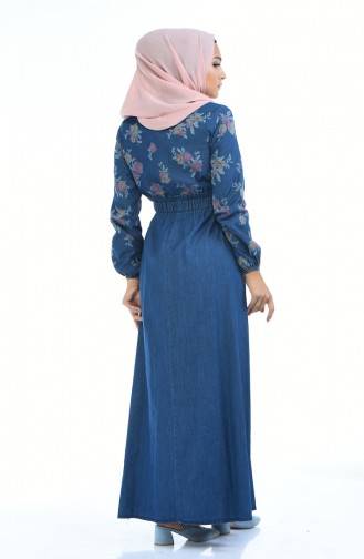 Navy Blue Hijab Dress 4076E-07