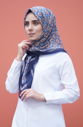 Motif Desenli Mevsimlik Eşarp 2357-13 Lacivert Vizon