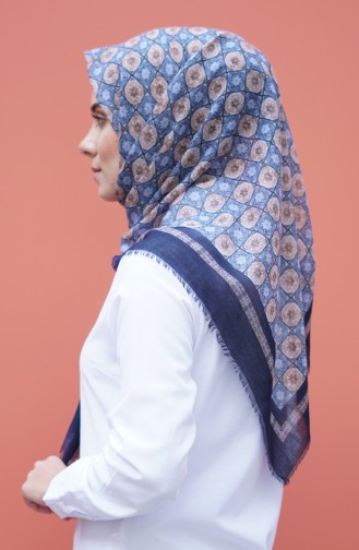 Motif Desenli Mevsimlik Eşarp 2357-13 Lacivert Vizon
