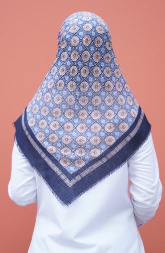 Motif Desenli Mevsimlik Eşarp 2357-13 Lacivert Vizon
