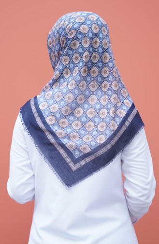 Motif Desenli Mevsimlik Eşarp 2357-13 Lacivert Vizon