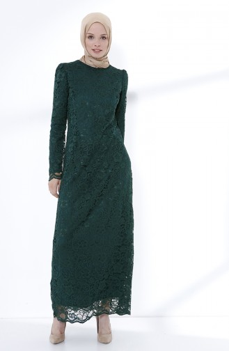 Emerald Green Hijab Evening Dress 9027-03