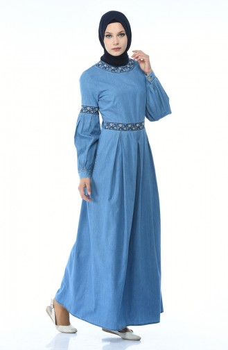 Navy Blue Hijab Dress 4062-01