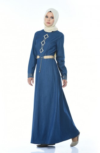 Navy Blue Hijab Dress 4075-02