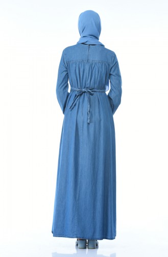 Nakış Detaylı Kot Elbise 4073-02 Kot Mavi