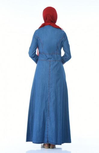 Düğmeli Kot Elbise 5184-02 Kot Mavi