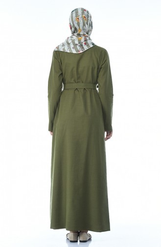 Boydan Düğmeli Yazlık Elbise 6010A-03 Haki Yeşil