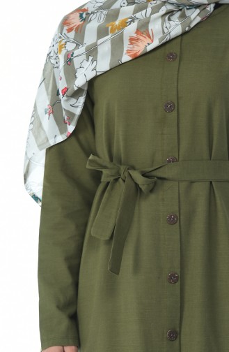 Boydan Düğmeli Yazlık Elbise 6010A-03 Haki Yeşil 6010A-03