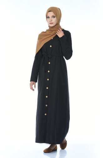 Boydan Düğmeli Yazlık Elbise 6010B-02 Siyah