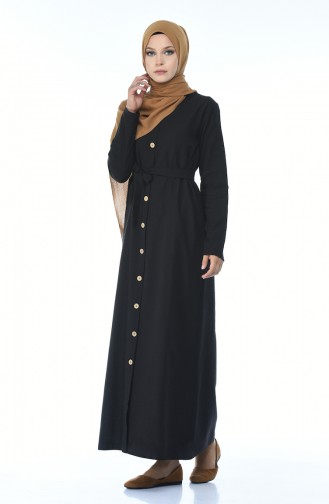 Boydan Düğmeli Yazlık Elbise 6010B-02 Siyah