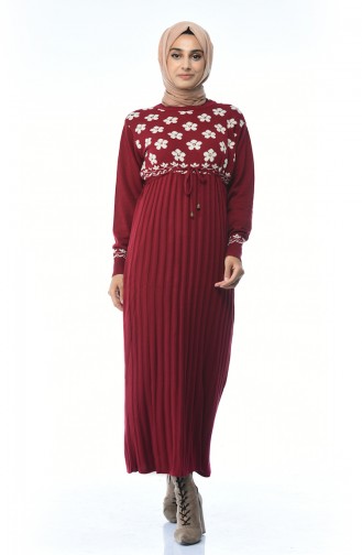 Claret Red Hijab Dress 8016-03