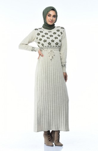 Beige Hijab Dress 8016-09