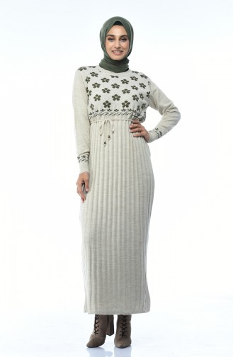 Beige Hijab Dress 8016-09