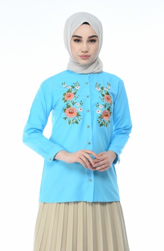 Turquoise Overhemdblouse 1013-01