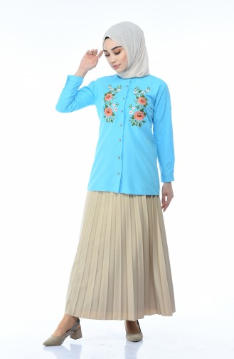 Turquoise Overhemdblouse 1013-01