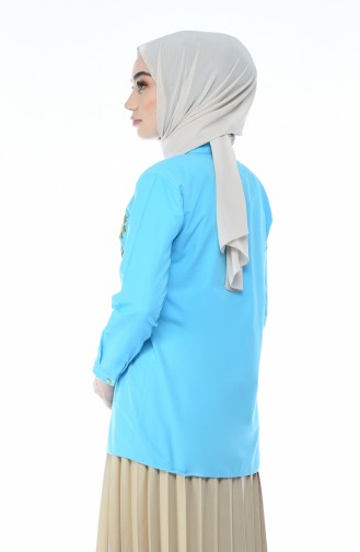 Turquoise Overhemdblouse 1013-01