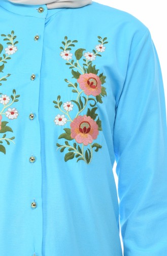 Chemise Brodée 1013-01 Turquoise 1013-01